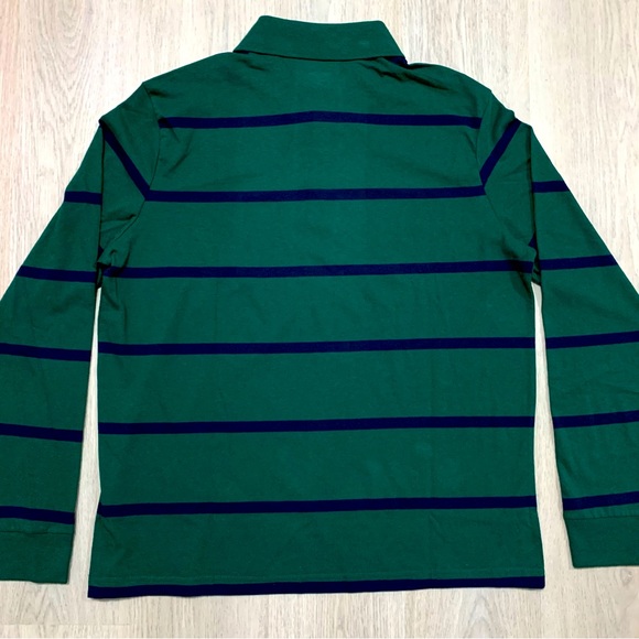 St Johns Bay Mens Large Legacy Polo Long Sleeve Green Stripe Classic Fit Stretch - Picture 4 of 6